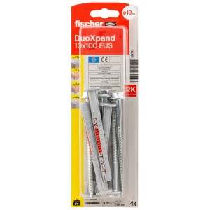 Fischer DuoXpand FUS 10x100 Dübel mit Sechskantschraube und U-Scheibe, 4 Stück.