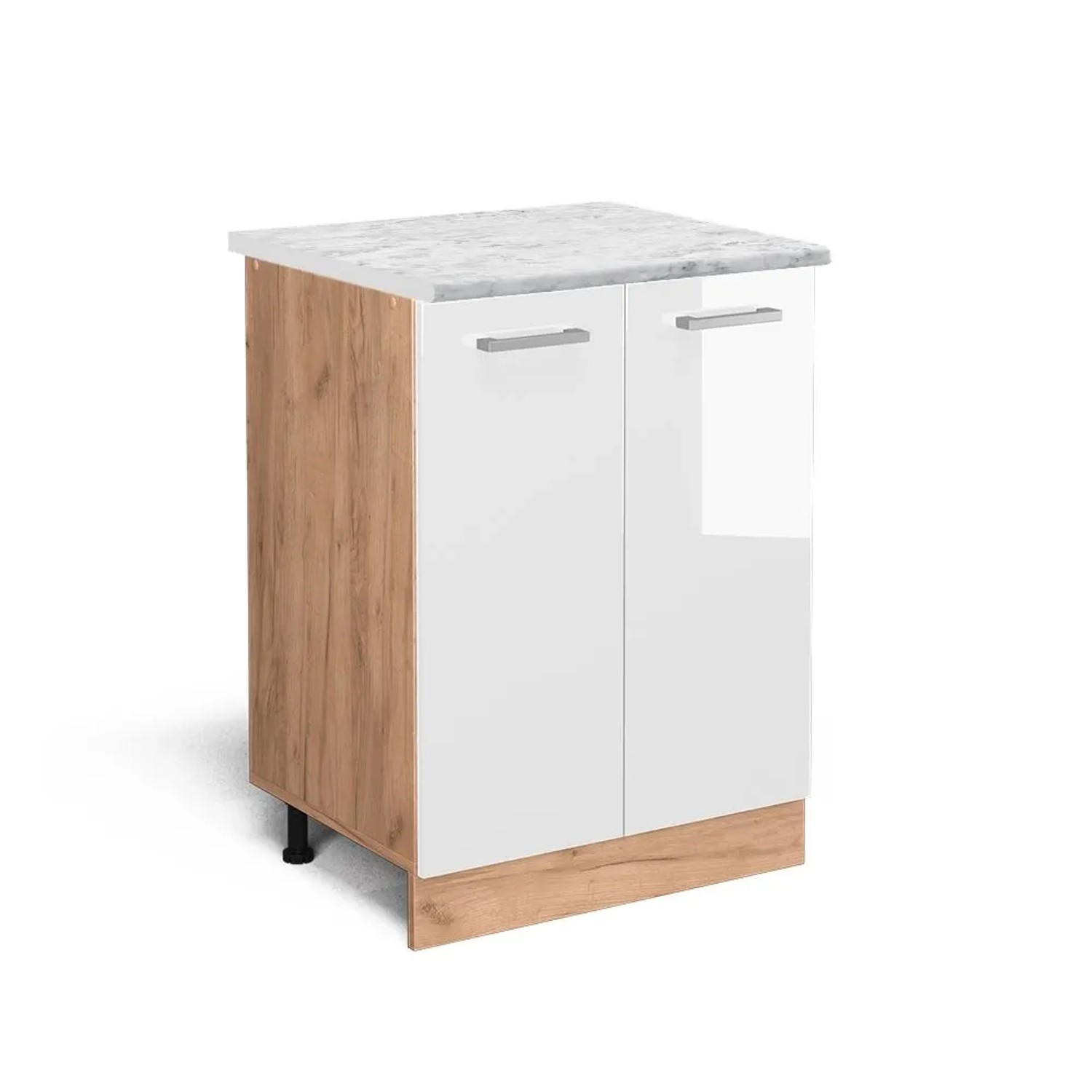 Vicco Küchenunterschrank R-Line Weiß Hochglanz Goldkraft Eiche 60 cm AP Marmor