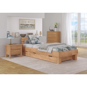 Bett mit Bettkasten aus Buche Massivholz, Modell BS32. Stauraumbett mit Schubladen.