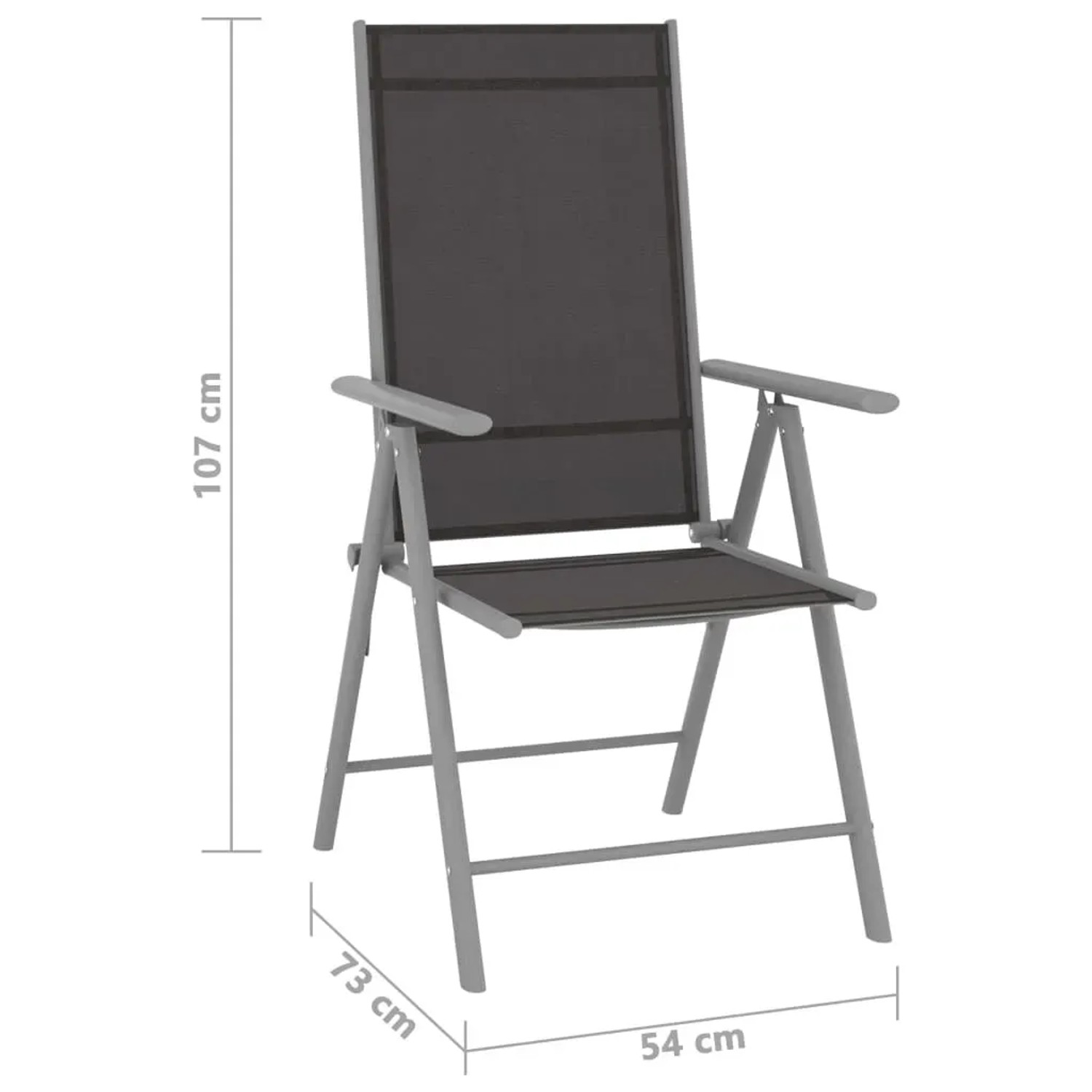 Silbernes Bistro-Set: Aluminium-Gartenstuhl mit Textilene-Bespannung, verstellbare Rückenlehne.