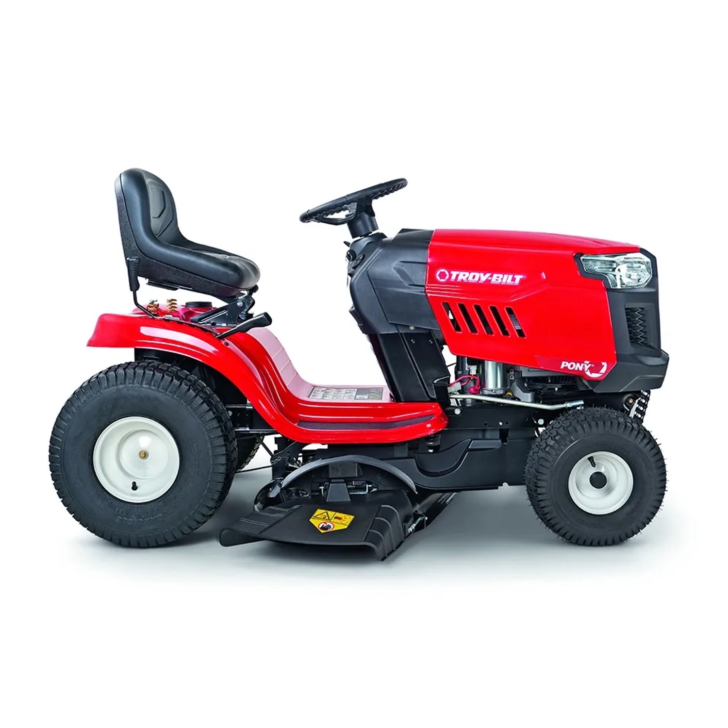 Roter Troy-Bilt Rasentraktor Pony 92T-S mit Seitenauswurf.