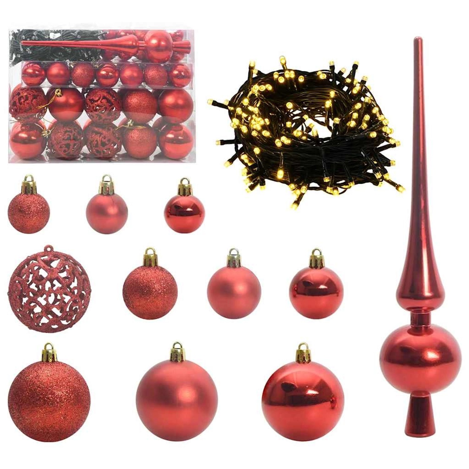 vidaXL Weihnachtskugel-Set mit 150 LEDs 61-Tlg Rot Kunststoff 42018825
