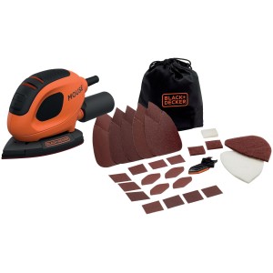 Black+Decker Mouse Dreieckschleifer BEW230BC mit Zubehör und Schleifpapier-Set.