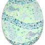 Sanilo WC-Sitz Mosaic World Green mit Absenkautomatik, Holz, Mosaikmuster mit Meeresmotiven.