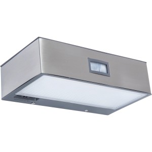 Moderne, eckige LED Solar-Wandleuchte Brick aus Edelstahl mit Bewegungsmelder.