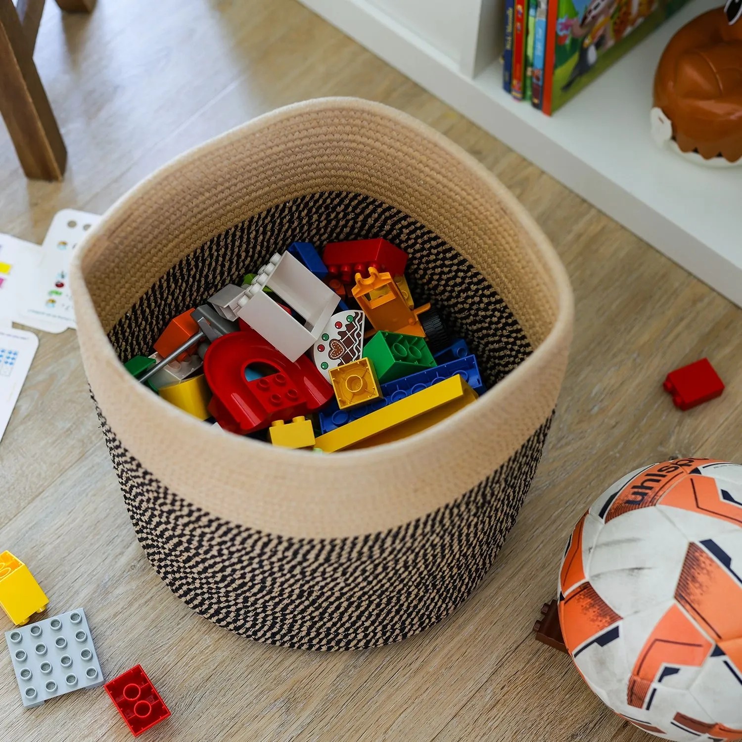 HMF 39015-31CM-81 Aufbewahrungskorb Versteckten Griffen Runder Korb Kallax 31 x 31 cm Schwarz-Honig_5