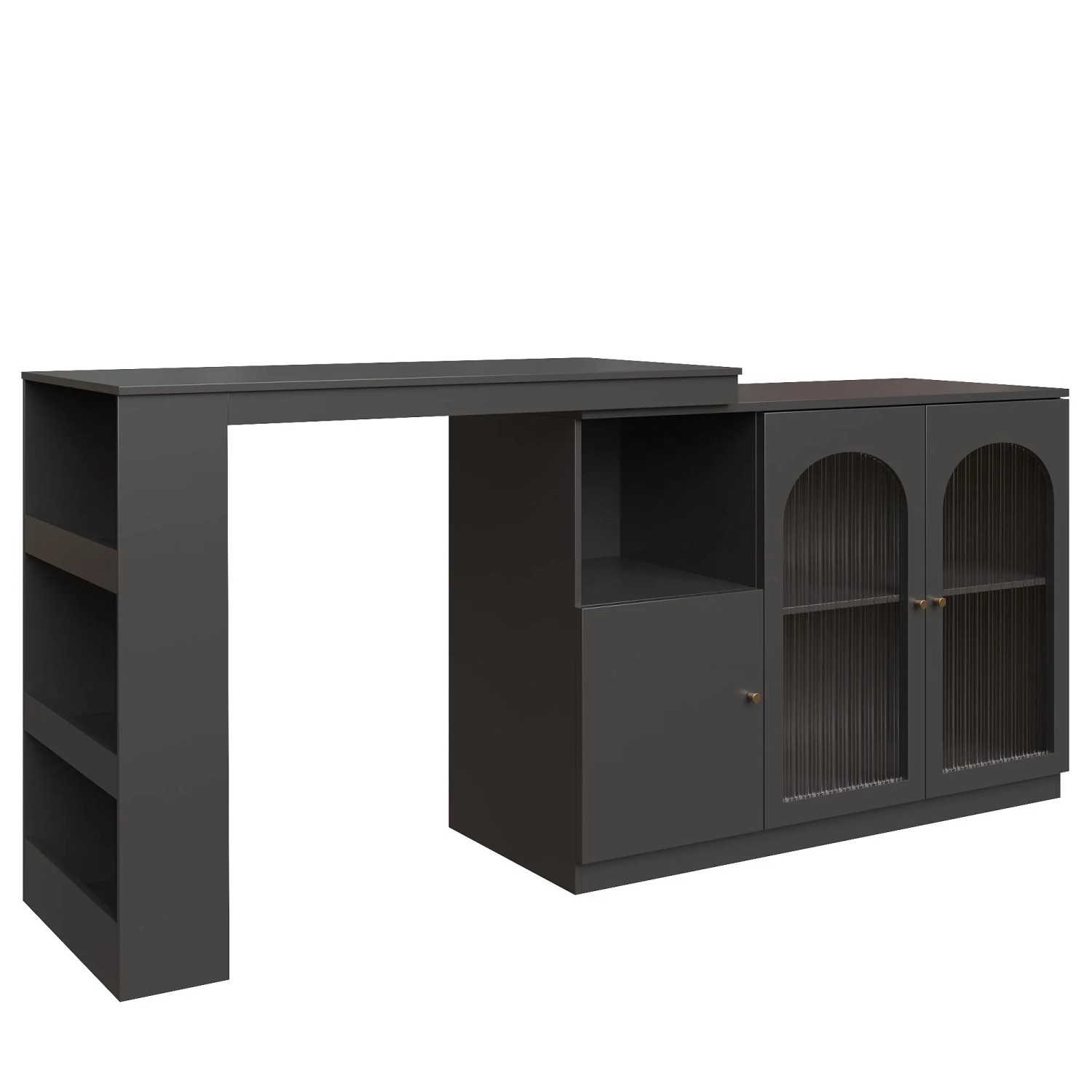 Merax 360° Drehbarer Bartisch 120x40x97cm  Glastür  Stauraum  Barschrank Schwarz