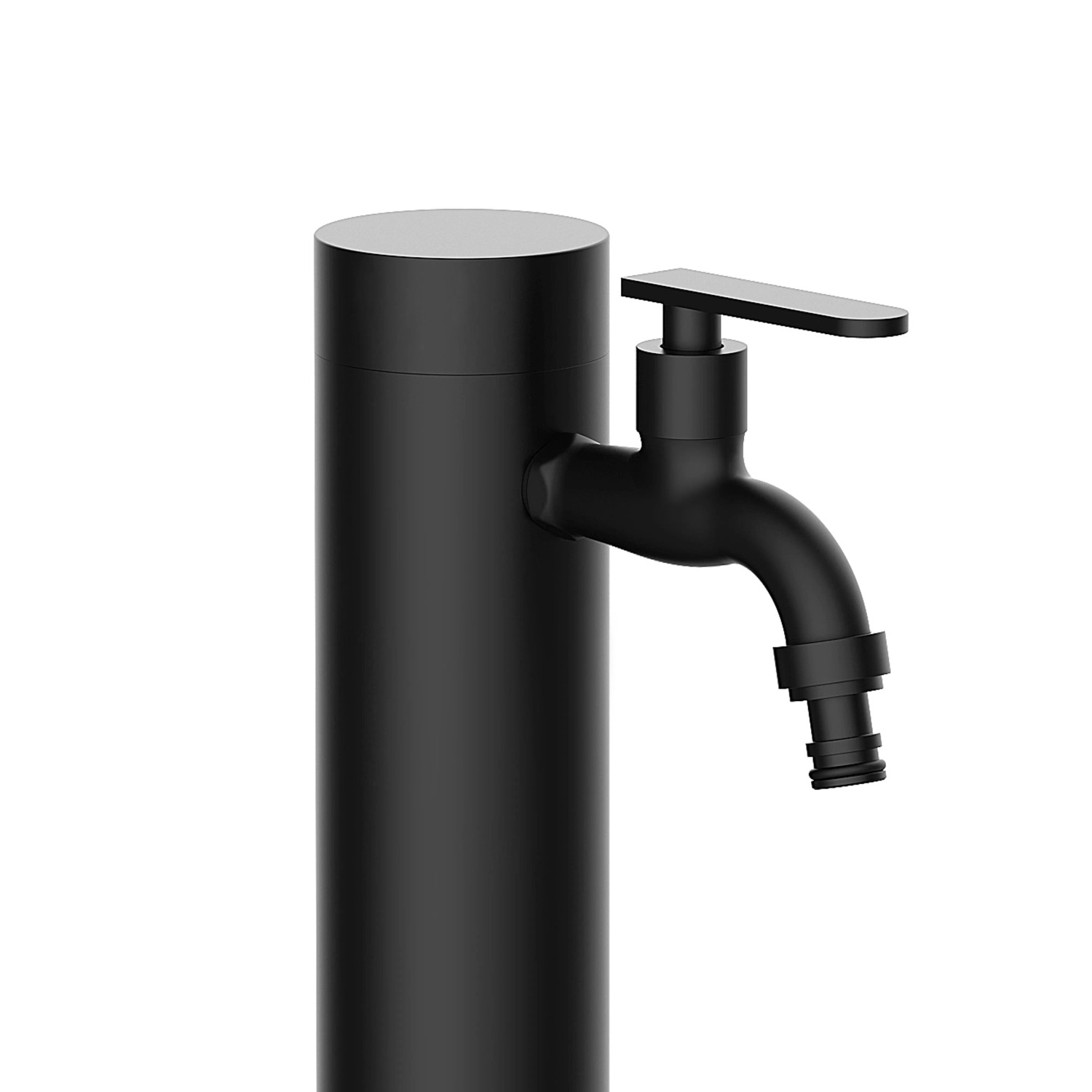 Schwarze GardWell Wasserzapfstelle Comfort Round aus Edelstahl für den Garten.