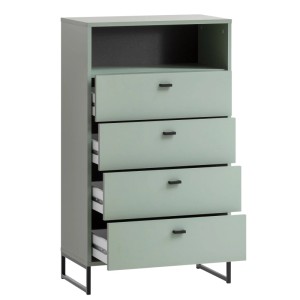 Schildmeyer Highboard Janne in Pistazie mit 4 Schubladen und offenem Fach, Metallfüße.