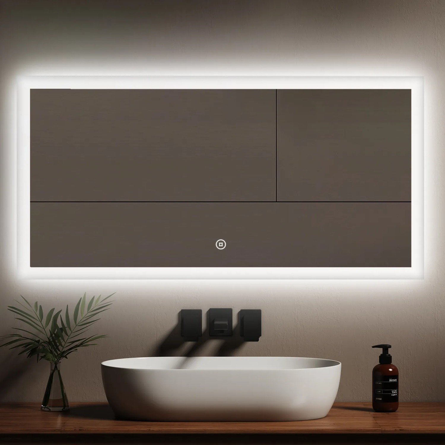 Emke Badspiegel 120x60cm mit LED-Beleuchtung und Touchschalter für Kaltweiß Licht.