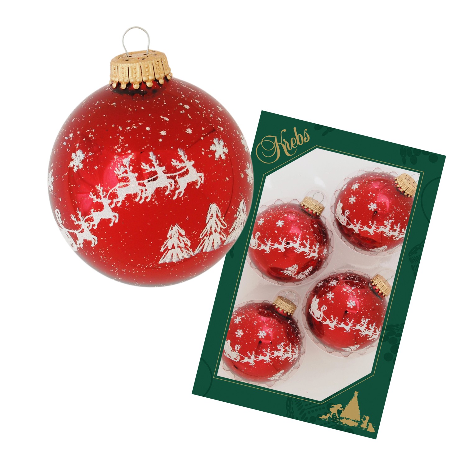 Krebs Glas Lauscha Weihnachtsbaumkugel mit Santa 4er-Set 7cm günstig online kaufen