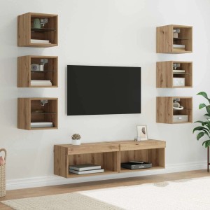 vidaXL TV-Schränk mit LED-Lichtleisten 8-Tlg Artisan-Eiche Glas 3402939