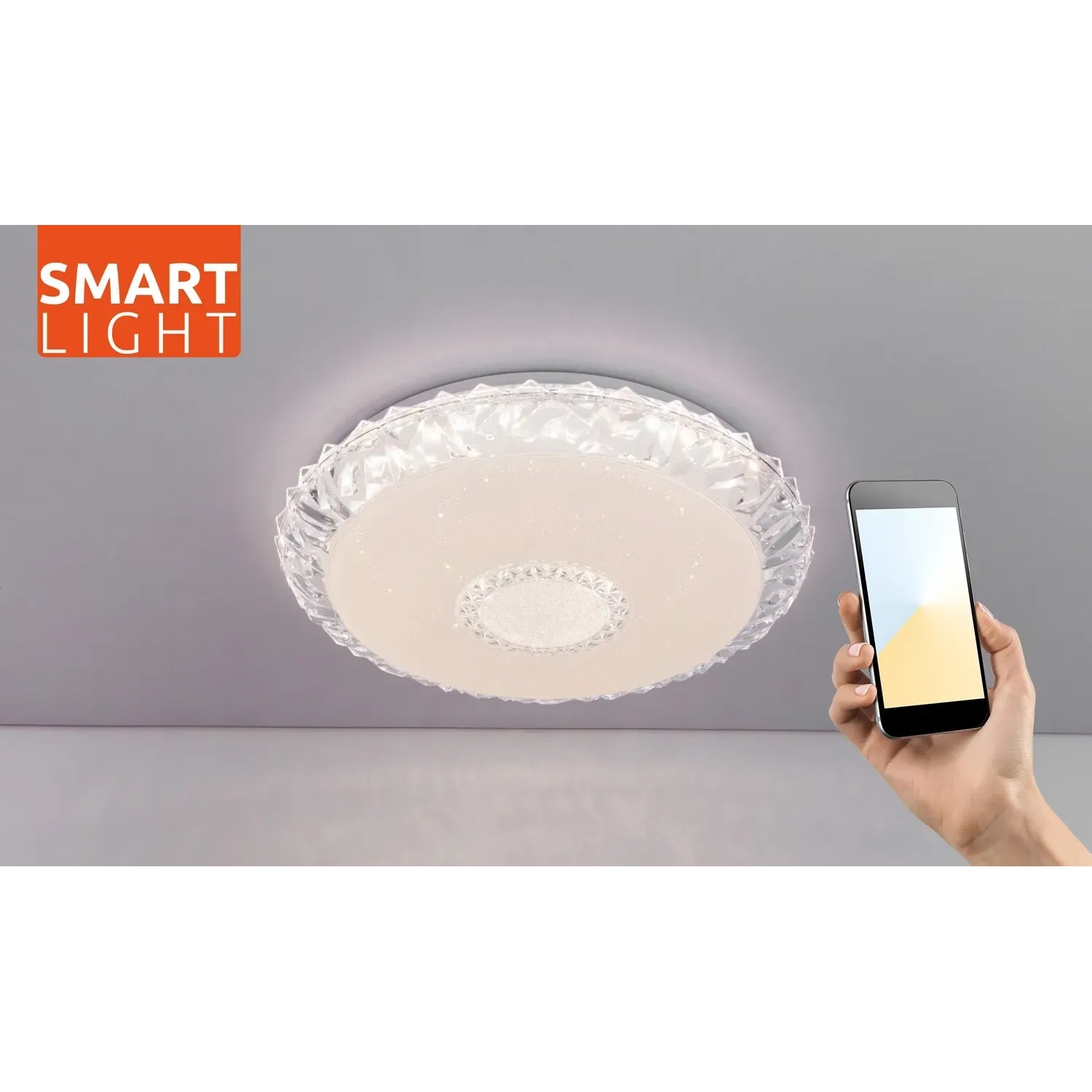 Weiße LED-Deckenleuchte Eddie (Ø 50cm) mit Farbwechsler, per App steuerbar.