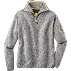 Grau-melierter Roadsign Herren Stricktroyer Größe M mit gelben Akzenten.