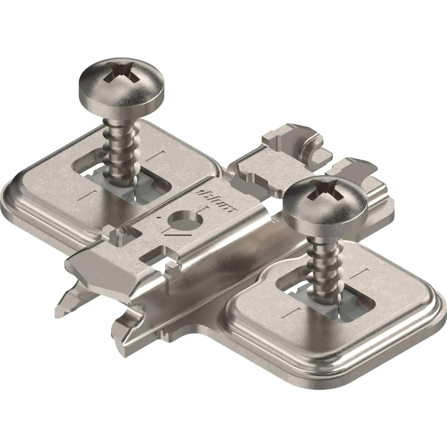 Blum Kreuzmontageplatte Clip Langloch Stahl Spanplattenschrauben Distanz 0 mm