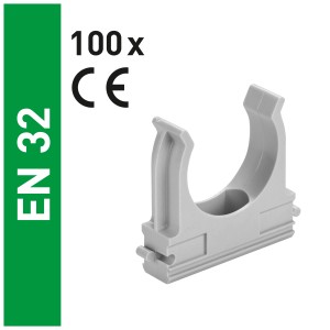 Graue Klemmschelle EUCSB32/100 EN 32, 100er Pack für Kabelkanäle.