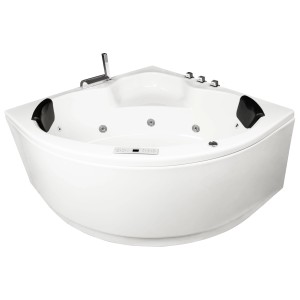 Eck-Whirlpool Badewanne Maui Classic, 130x130 cm, mit Armatur und Kopfstützen.