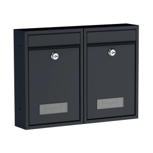 Basi Briefkasten Set, 2 anthrazitfarbene BK 100M Briefkästen für Mehrfamilienhäuser.