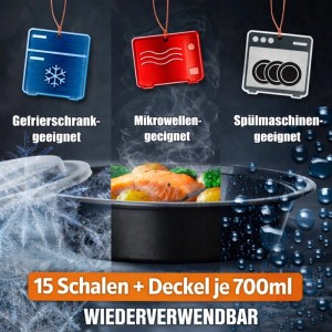 BigDean Meal Prep Boxen 700 ml 15 Stück Runde Schalen Mit Deckel