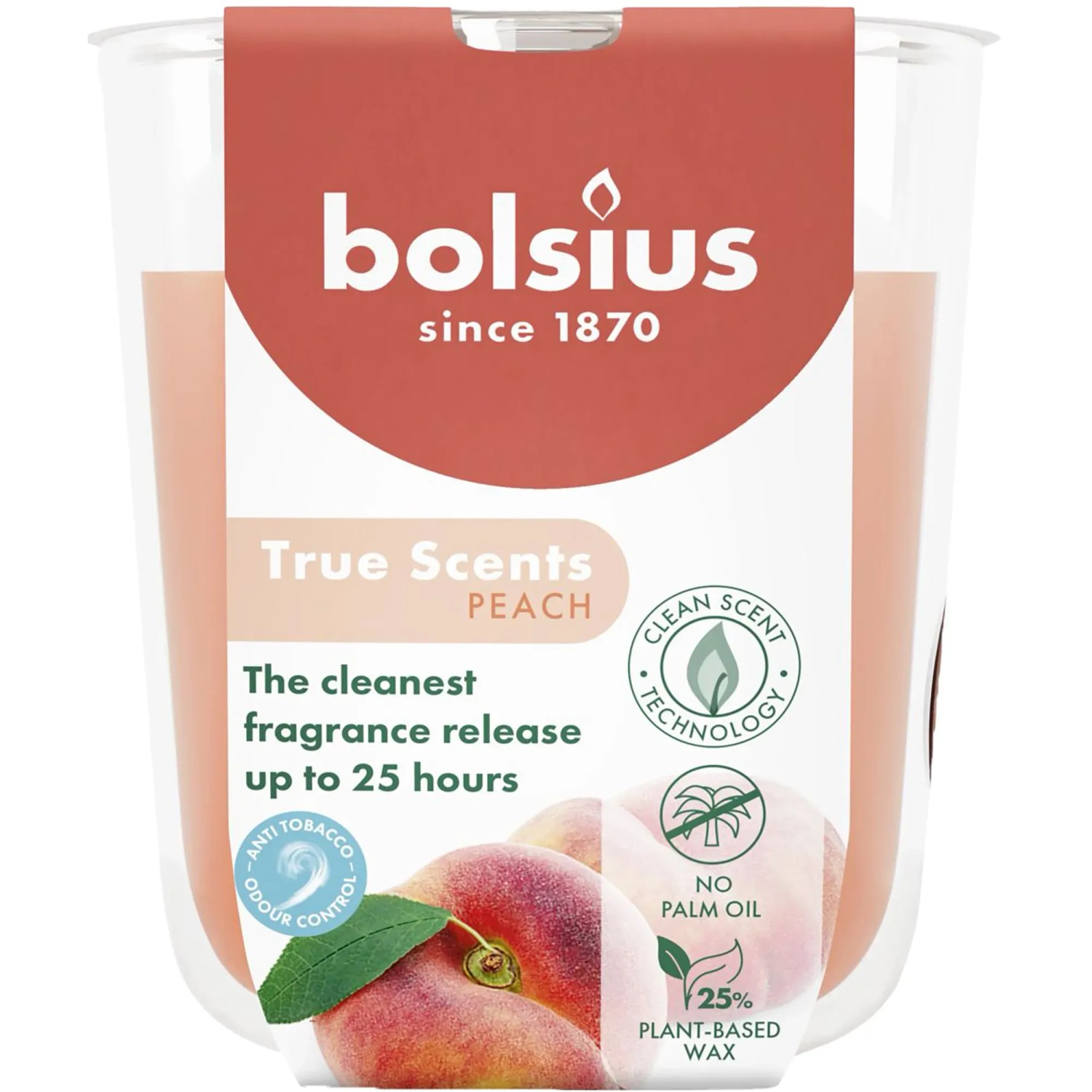 Bolsius Duftkerze True Scents Peach im Glas Orange Klein