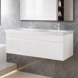 AICA BERGEN Badmöbel-Set, 120 cm, Weiß Hochglanz, mit Waschbecken und Unterschrank.