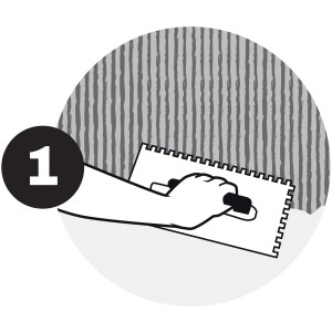 Illustration: Auftragen von Klebemörtel mit Zahnspachtel für Elabrick Verblender.