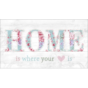 Dekopanel mit "Home"-Schriftzug und floralem Muster für eine wohnliche Atmosphäre.