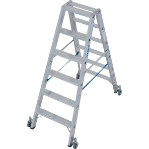 Krause Doppelleiter Stabilo mit 2x6 Stufen und Rollen für den flexiblen Einsatz.