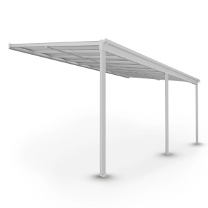 Weißes Juskys Terrassendach Borneo 5,5x3m aus Aluminium mit Doppelstegplatten.