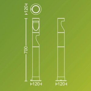 Skizze der Philips Desi LED Sockelleuchte (3er Set) mit Maßangaben, ideal für die Gartenbeleuchtung.