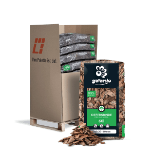 Palette Galamio Kiefernrinde grob, 13 Säcke à 60l. Rindenmulch zur Bodenabdeckung und Unkrauthemmung.
