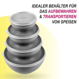 ProHome Vorratsdosen 4er Set, rund, grau. Frischhaltedosen für Küche und Aufbewahrung.
