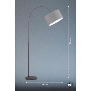 Elegante Fischer & Honsel Bogen Stehleuchte, 3-flammig, schwarz/grau mit Leinenschirm. Design-Lampe für Wohnräume.