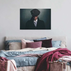 Graues Wandbild im Retro-Stil mit Mann im 19. Jahrhundert Outfit. Leinwandbild für Wohnzimmer und Büro.