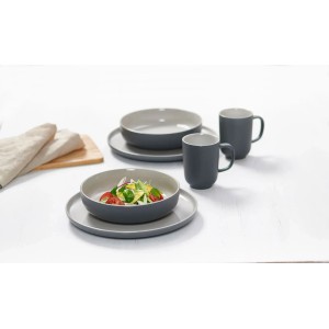Graues Ritzenhoff & Breker Jasper Kombiservice, 16-teilig, bestehend aus Tellern, Schalen und Bechern.
