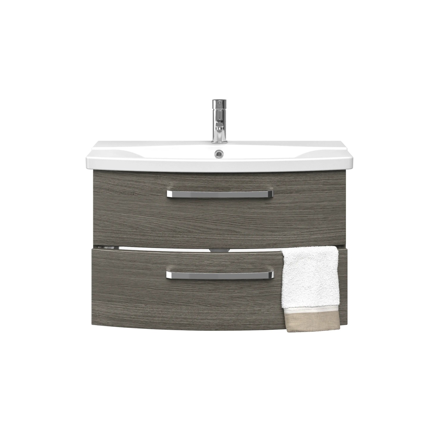 Pelipal Waschtisch Serie 4010, 84 cm, Graphit, mit zwei Schubladen und Handtuch.