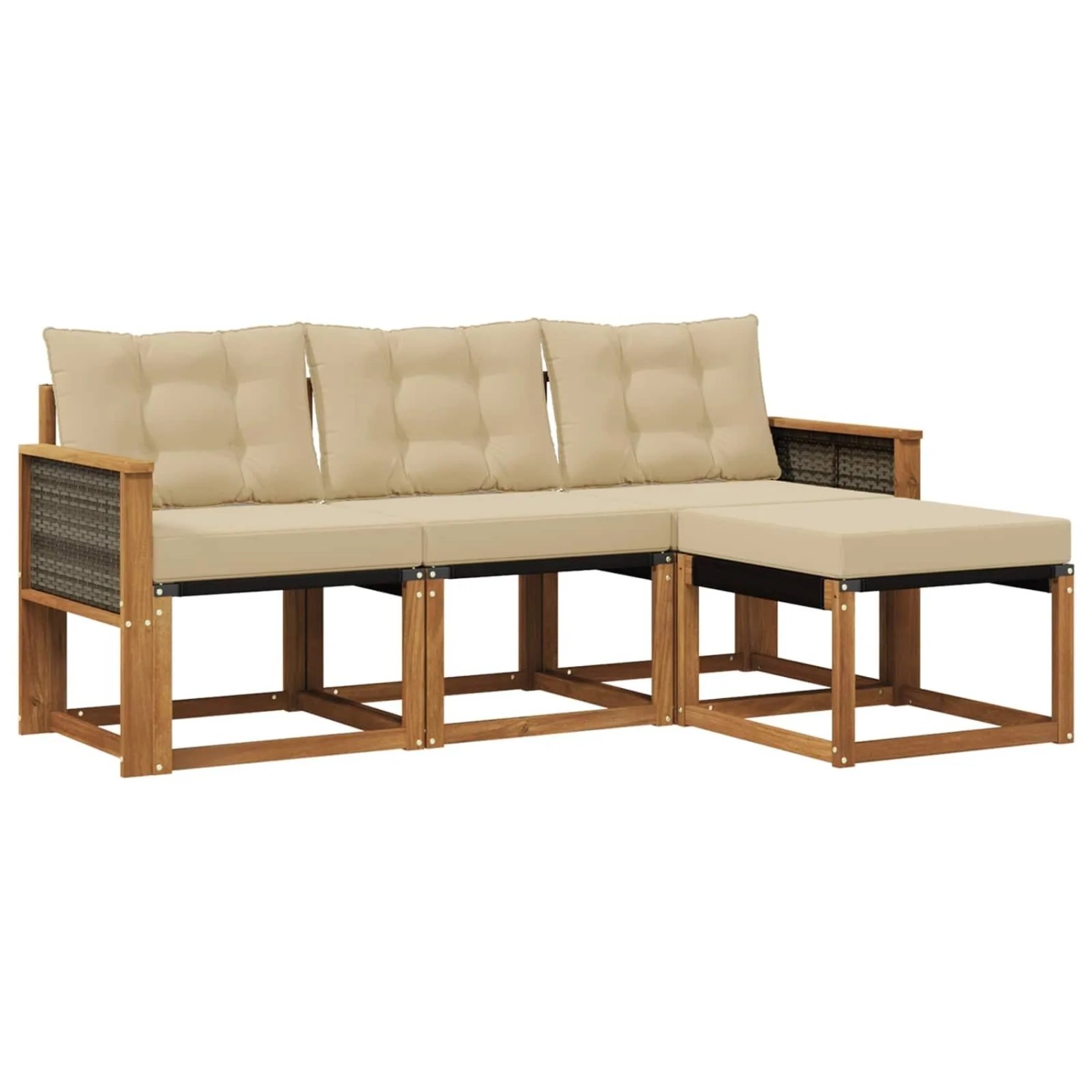 vidaXL Outdoor-Sofagarnitur mit Kissen 4 Stk Natur und Beige 3381869