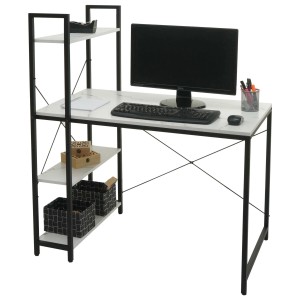 Proregal Schreibtisch Mit Regal HxBxT 120x100x60 cm Metall Mdf Marmor-Optik Weiß Laptoptisch Bürotisch Arbeitstisch