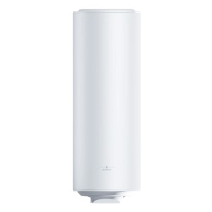 Weißer, vertikaler De Dietrich Elektro-Warmwasserspeicher, 150 Liter für die Wandmontage.