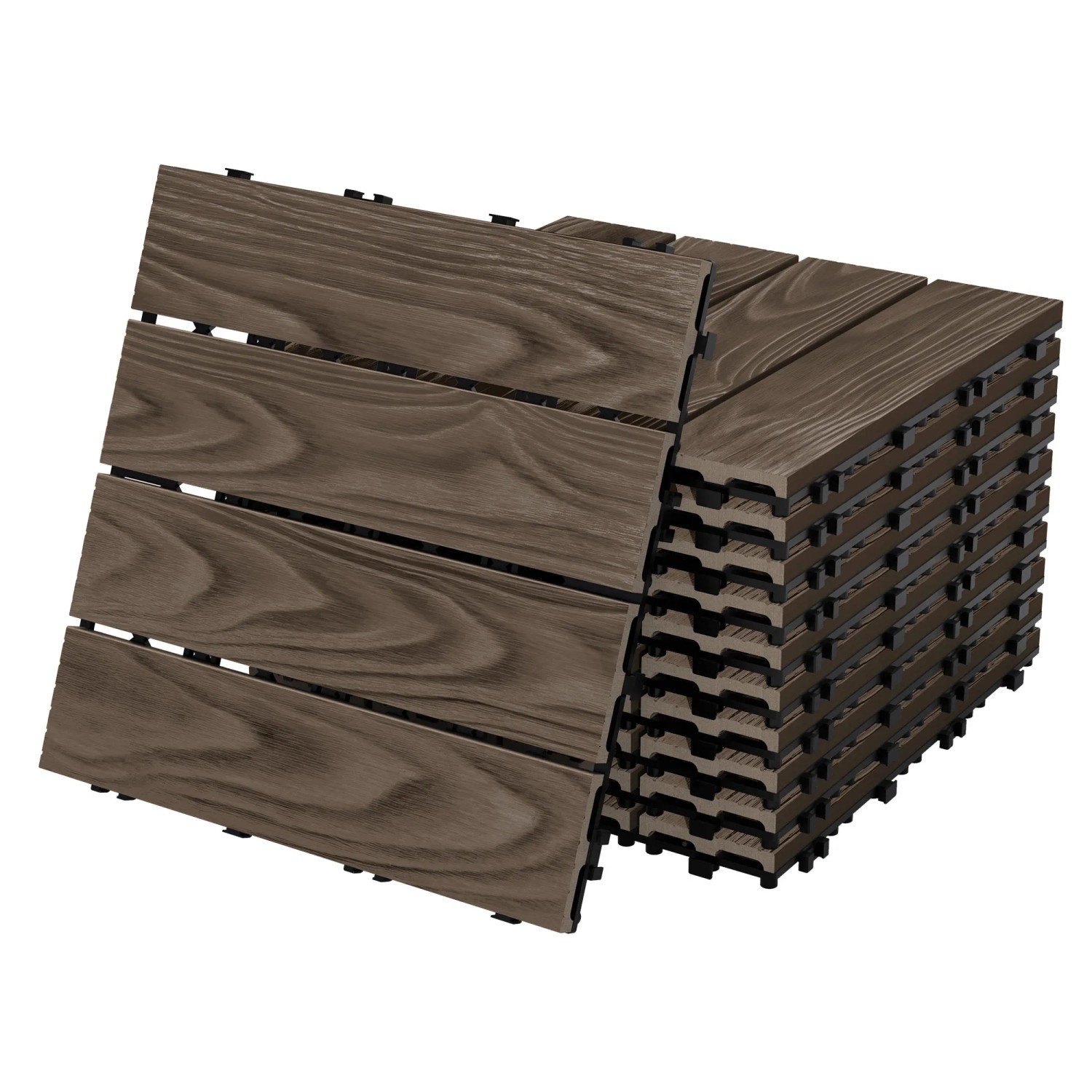 ML-Design WPC Terrassenfliesen 30x30 cm 11 Stück Dunkelbraun Holzoptik günstig online kaufen