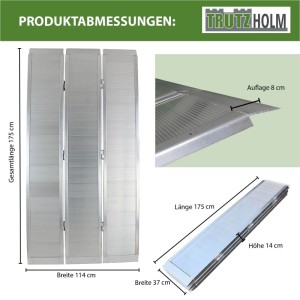 DREIBREIT Auffahrrampe von TRUTZHOLM, 3-fach klappbar, 175cm, Tragkraft 1650kg, Aluminium, Zubehör für Autoanhänger.