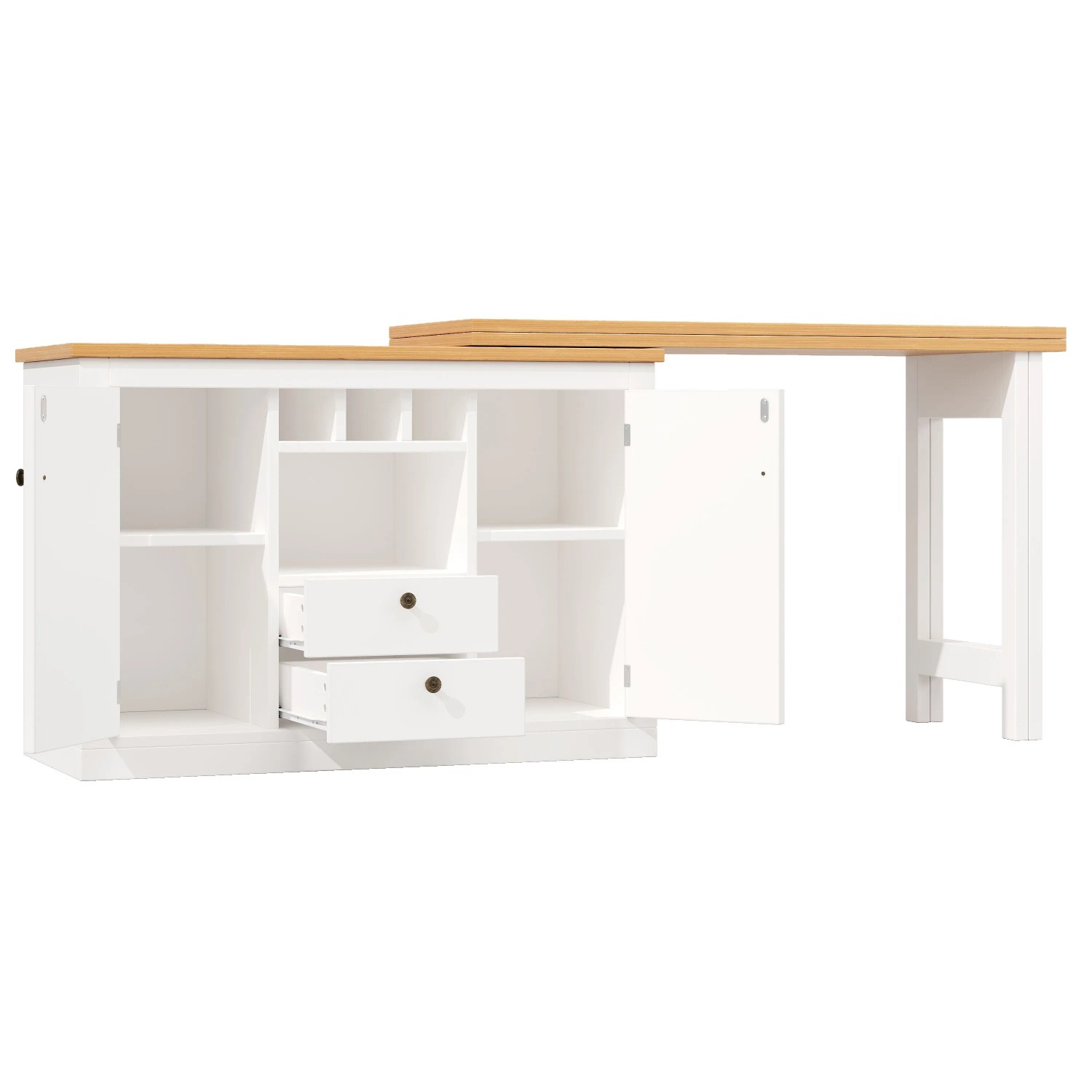 okwish Bartisch mit Ausziehbarer Drehfunktion Stauraum Wohnzimmer 180 x 40 x 76 cm Weiß