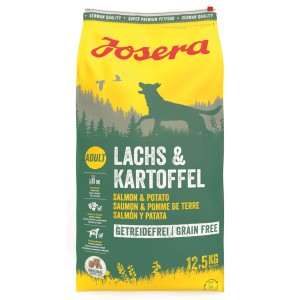 Josera Hunde-Trockenfutter Lachs & Kartoffel, 12,5kg Sack. Getreidefreies Alleinfutter für ausgewachsene Hunde.