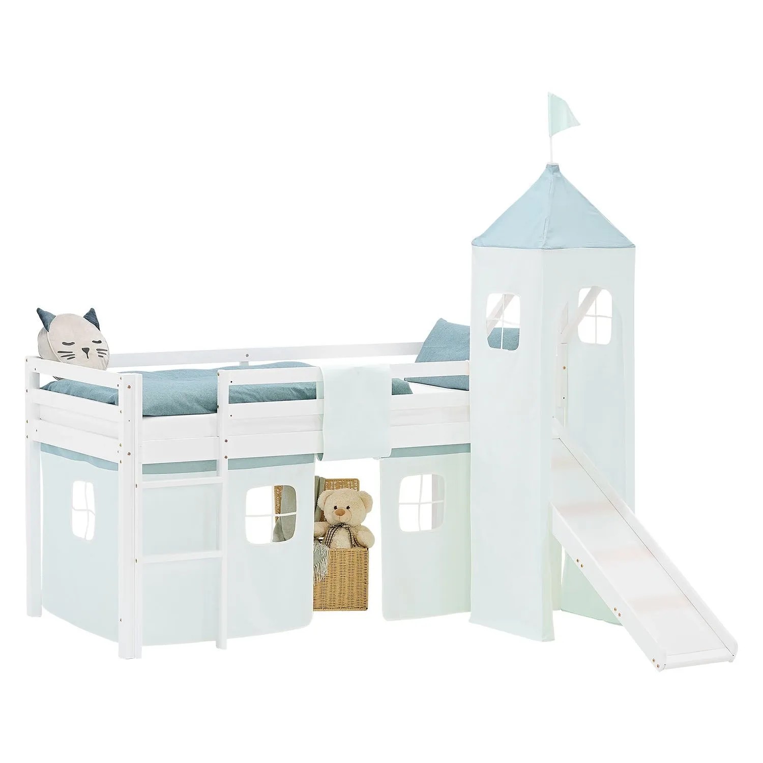 Homestyle4u Kinder Hochbett 90x200 Rutsche Matratze Grün Kinderbett 2945