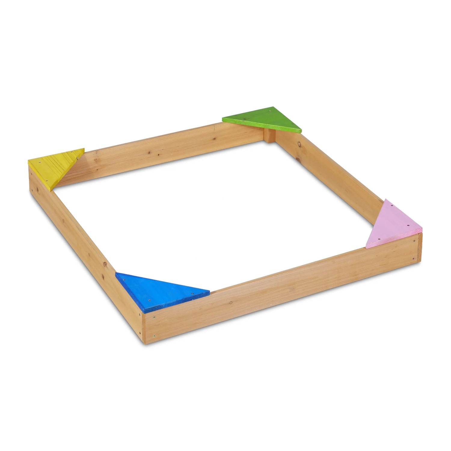 Relaxdays Sandkasten Tannenholz Natur mit 4 Ecksitzen 90 cm x 90 cm x 11,5 cm 2,4 kg
