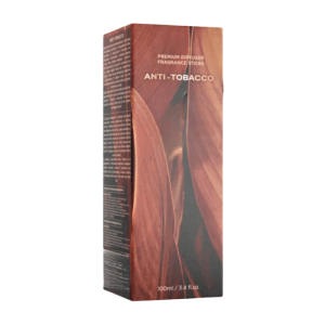 Braune Verpackung für Dekohelden24 Luxus Raumduft Diffuser, Anti-Tobacco Holz Amberduft, 100ml.