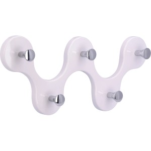 Weiße Siro Hakenleiste mit 5 Chromhaken, Retro-Design, ideal für Garderobe und Bad.