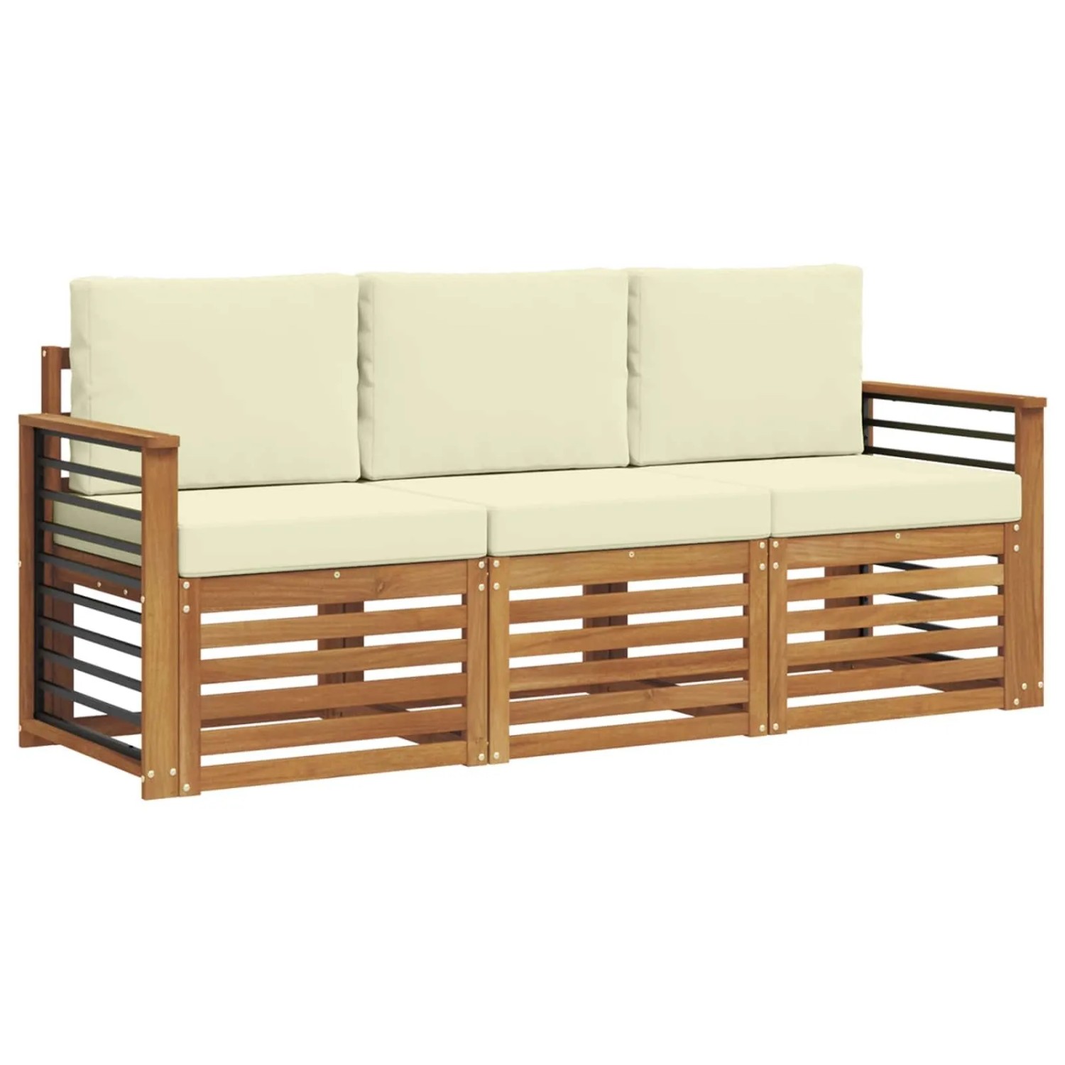 vidaXL Sofagarnituren 3 Tlg Natur und Creme Massivholz Akazie 3374300