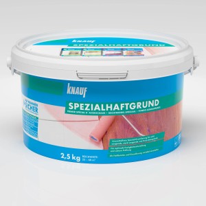 Knauf Spezialhaftgrund 2,5 kg im Eimer, geeignet für glatte und nichtsaugende Untergründe.
