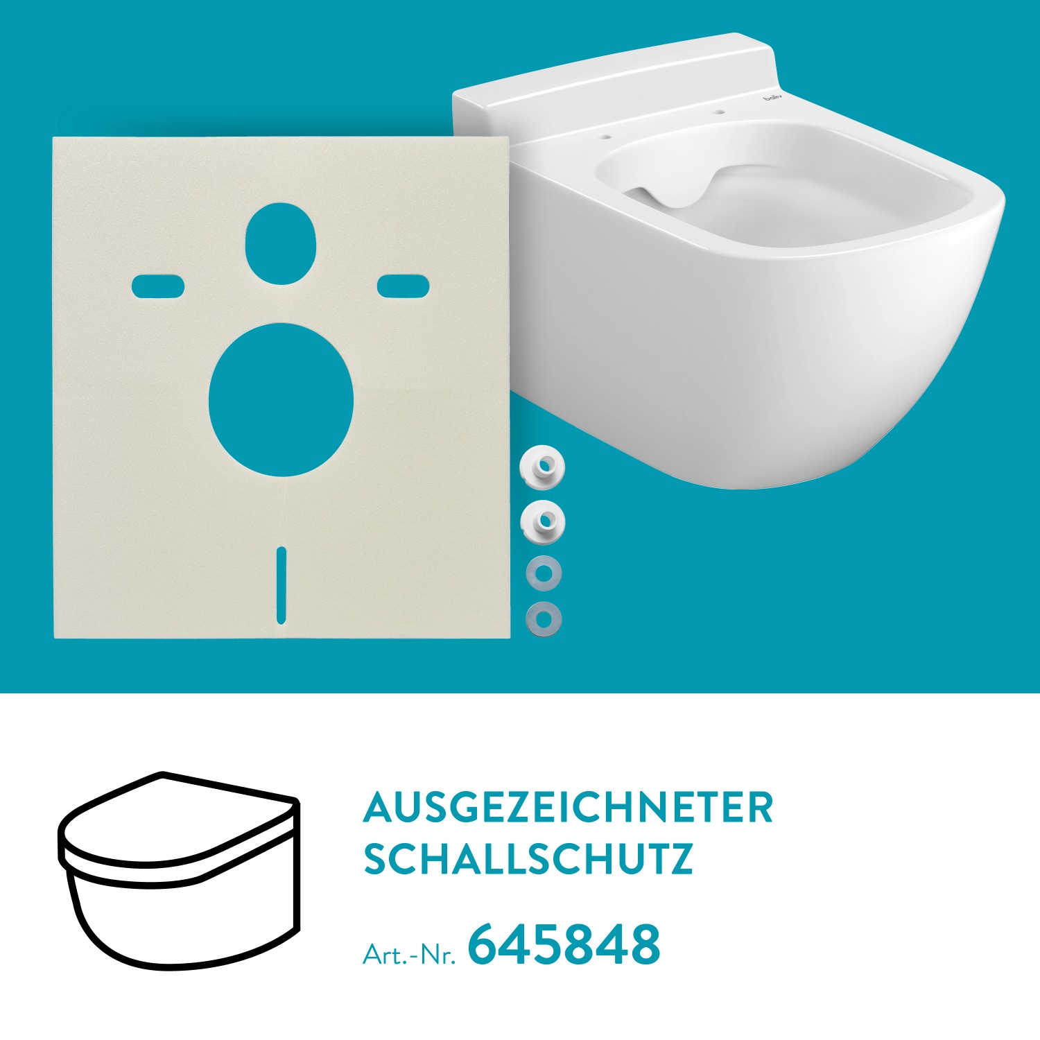 baliv Wand WC-Set Cleveland, spülrandlos, weiß mit Schallschutz für Wand-WCs.